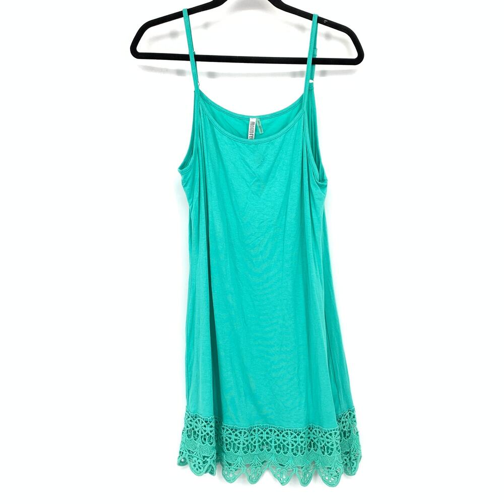 Monoreno Knit Tunic Tank Top Womens Size Large Crochet Lace Hem Turquoise Blue